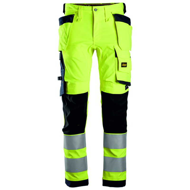 Snickers high Vis stretch werkbroek 6243 yellow-navy
